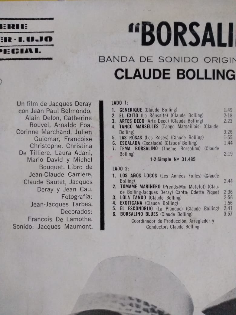 CLAUDE BOLLING Borsalino Discos de Vinilo