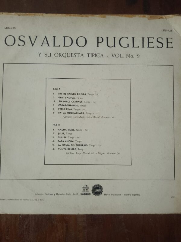 OSVALDO PUGLIESE - Y Su Orquesta Típica Volumen No. 9 - Image 2